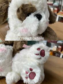 1入組23cm白色帶棕色的耳朵不對稱卡通狗毛絨玩具枕頭家庭桌面裝飾女孩青少年生日可愛禮品