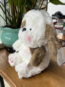 1入組23cm白色帶棕色的耳朵不對稱卡通狗毛絨玩具枕頭家庭桌面裝飾女孩青少年生日可愛禮品