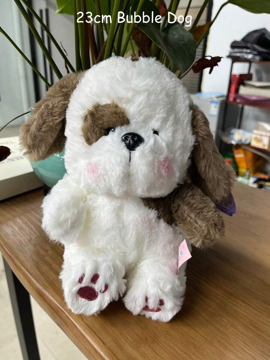 1入組23cm白色帶棕色的耳朵不對稱卡通狗毛絨玩具枕頭家庭桌面裝飾女孩青少年生日可愛禮品