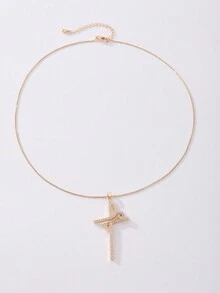 1入吊墜項鍊,雙吊墜鑲有方形立方氧化鋯,鍍金銅材質,聖誕禮物 - 金黃色 - 查看 5