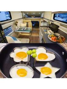 4 件/套不鏽鋼煎蛋煎餅成型器煎蛋模具、煎蛋烹飪工具、房車廚房配件小工具環 - 銀色 - 查看 2