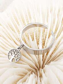 1 Pc Girls Retro Life Tree Decor Rings For Kids Fashion Street Jewelry For Friend Birthday Gift For Daily Life - Silver - View 3