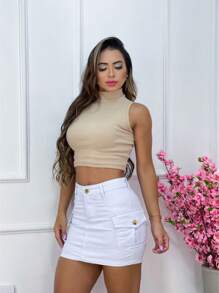 Women Denim Skirts - 白色 - 查看 3