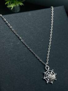 1 件不鏽鋼銀色蜘蛛網吊墜項鍊適合女士日常佩戴 - 銀色 - 查看 2