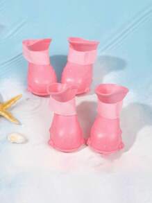 4入組寵物狗防水保暖雨靴,防滑戶外毛孩襪套,粉色