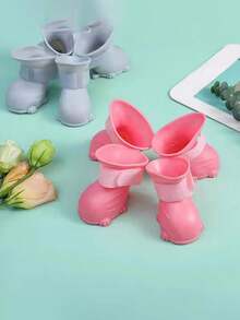 4入組寵物狗防水保暖雨靴,防滑戶外毛孩襪套,粉色