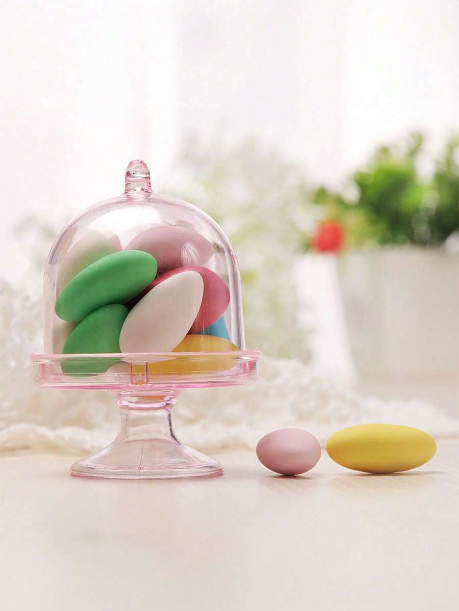 12pcs Tray-type Candy Box, Wedding Transparent Plastic Box, Creative Favor Box, Birthday Party Dessert Container - Pink - View 1