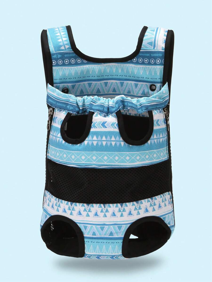 1 件印花透氣寵物背袋前包適合貓狗,非常適合戶外活動 - 藍色 - 查看 1