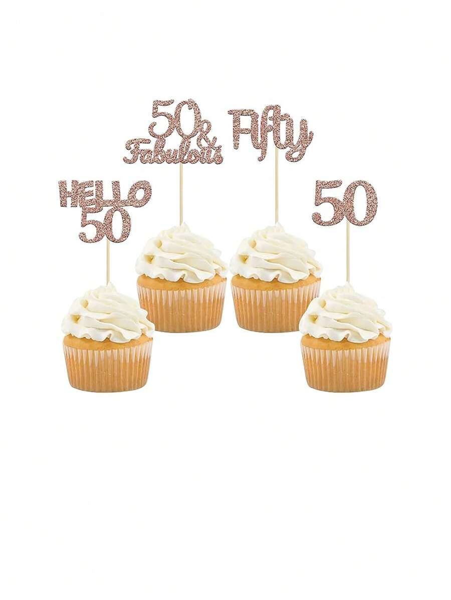 12入組閃爍50歲生日杯子蛋糕裝飾 Hello 50 Fifty 蛋糕裝飾 50&fabulous杯子餅插片,適用於50歲生日蛋糕裝飾用品 - 彩色 - 查看 1