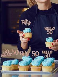 12入組閃爍50歲生日杯子蛋糕裝飾 Hello 50 Fifty 蛋糕裝飾 50&fabulous杯子餅插片,適用於50歲生日蛋糕裝飾用品 - 彩色 - 查看 3