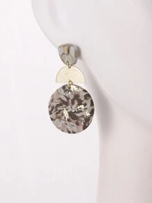 1pair Personalized Fashionable Handmade Soft Clay Material Brown Random Texture Gold Foil Geometric Patchwork Party High-End Earrings For Women Suitable For Parties, Travel, Vacation, And As A Gift - Brown - View 6