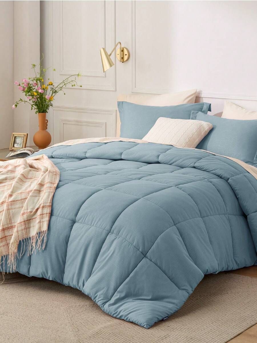 Bedsure Down Alternative Comforter Sets, 2/3Pcs, Basket Weave Pattern Comforter Sets Box Stitching Duvet Insert, Lightweight All Season Bed Comforter Set - Mineral Blue - 查看 1
