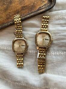 1pc Gold-tone French Vintage Style Women's Watch, Waterproof With Calendar Feature, Fashionable And Elegant Ladies' Quartz Watch, Suitable For Daily Wear, Parties, Dating, Holidays, Gift Giving And Other Occasions, Comes With Adjustment Tool For Wrist Decoration - Gold - View 3