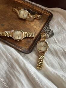 1pc Gold-tone French Vintage Style Women's Watch, Waterproof With Calendar Feature, Fashionable And Elegant Ladies' Quartz Watch, Suitable For Daily Wear, Parties, Dating, Holidays, Gift Giving And Other Occasions, Comes With Adjustment Tool For Wrist Decoration - Gold - View 2