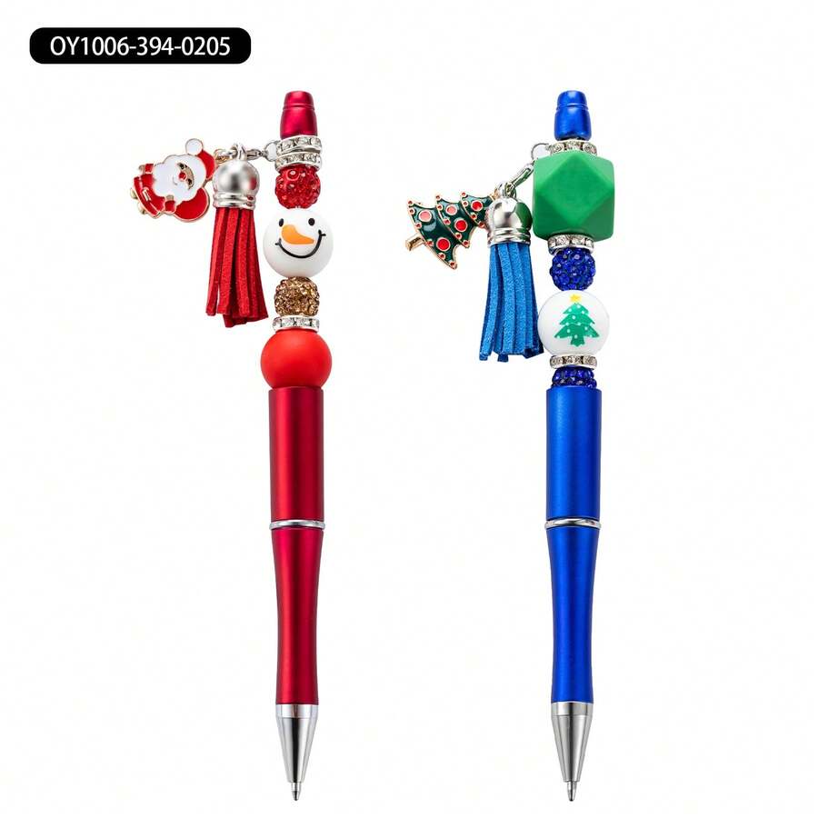 聖誕節珠子筆diy塑膠珠子筆,聖誕老人雪人聖誕樹流蘇珠子筆,學童聖誕節禮物