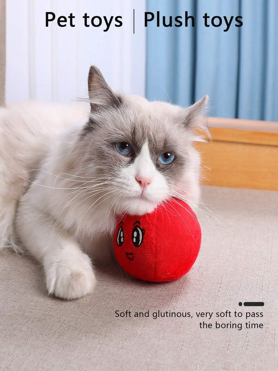 Durable Cartoon Cute Plush Toy Apple Cat Shape With Sound For Pet Molar & Interactive Play - Red - View 1