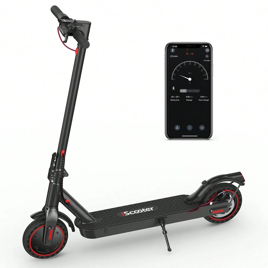 IScooter Electric Scooter,18 Miles Range, 19 MPH, 350W Foldable Commuting Electric Scooter With Double Braking System And APP For Adults, Teens - 黑色 - 查看 1
