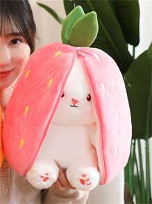 Décoration de Noël Lapin Fraise Poupée Peluche Transformée En Petit Animal En Peluche De Lapin Cadeau D'anniversaire Pour Amis Jouet En Peluche Lapin Carotte Décoration De Salon Canapé Chambre À Coucher Oreiller De Couchage Cadeau Fête Des Mères