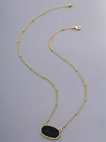 1pc Simple & Stylish Square Copper Pendant Necklace For Women To Wear On Date Or Daily Basis - Black - View 2