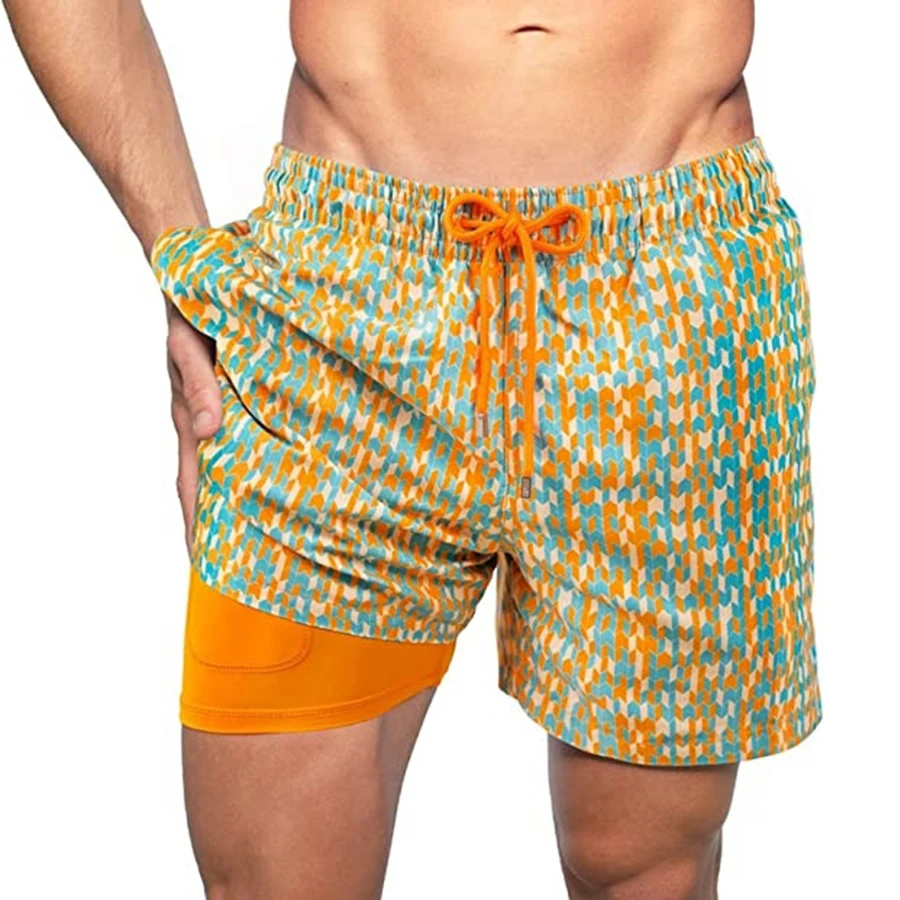 Men's Beach Shorts Men's Swimsuit Shorts Swimsuits - 亮橙色 - 查看 1