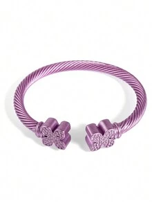 A Colorful Quatrefoil Joint Spray Painted Copper Bracelet Opening - Purple - View 7