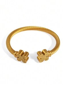 A Colorful Quatrefoil Joint Spray Painted Copper Bracelet Opening - Purple - View 4