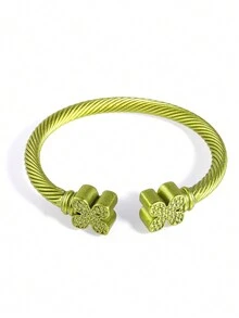 A Colorful Quatrefoil Joint Spray Painted Copper Bracelet Opening - Purple - View 5