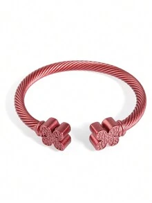 A Colorful Quatrefoil Joint Spray Painted Copper Bracelet Opening - Purple - View 6