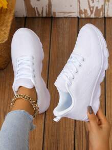 Ladies' Minimalist Style Solid Color Abstract Striped Decorated Front Tie Fabric Sneakers