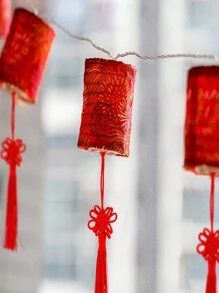 5入組紅色結流蘇,用於新年家居裝飾