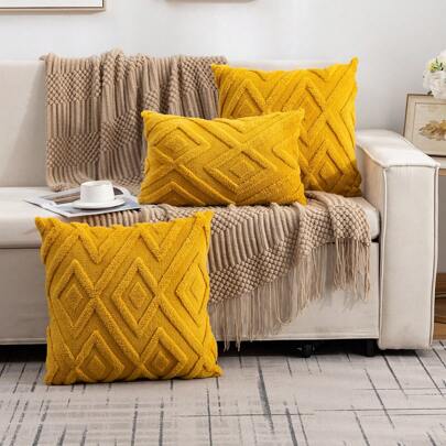 1入組毛絨幾何圖案枕套，波西米亞風格裝飾靠墊套，適用於客廳臥室家居裝飾，不包含枕芯，全年適用