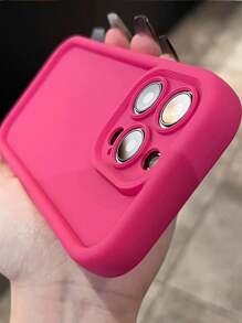 1 pieza Funda de teléfono de silicona con protección antideslizante y patrón degradado personalizado en color fucsia compatible con iPhone 16, 15, 14, 13, 12, 11 Pro Max - Rosa Fucsia - Ver 2