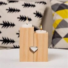 1 件情人節木製二合一心形燭台,餐桌裝飾帶高低組裝燭台 - 卡其色 - 查看 4