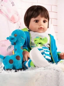 Bebê Reborn Brastoy Boneco Girafinha 48cm 100% Silicone Com Pelúcia Roupas e Acessórios Completo