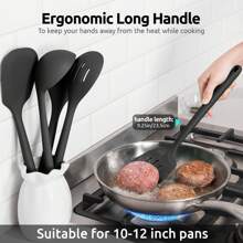 600℉ Heat Resistant Kitchen Utensil: U-Taste 13.6" Silicone Cooking Tools Gadgets Set, Non Stick Solid and Slotted Turner Spatula, Mixing Spoon, and Soup Ladle (5 Pieces)