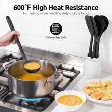 600℉ Heat Resistant Kitchen Utensil: U-Taste 13.6" Silicone Cooking Tools Gadgets Set, Non Stick Solid and Slotted Turner Spatula, Mixing Spoon, and Soup Ladle (5 Pieces)