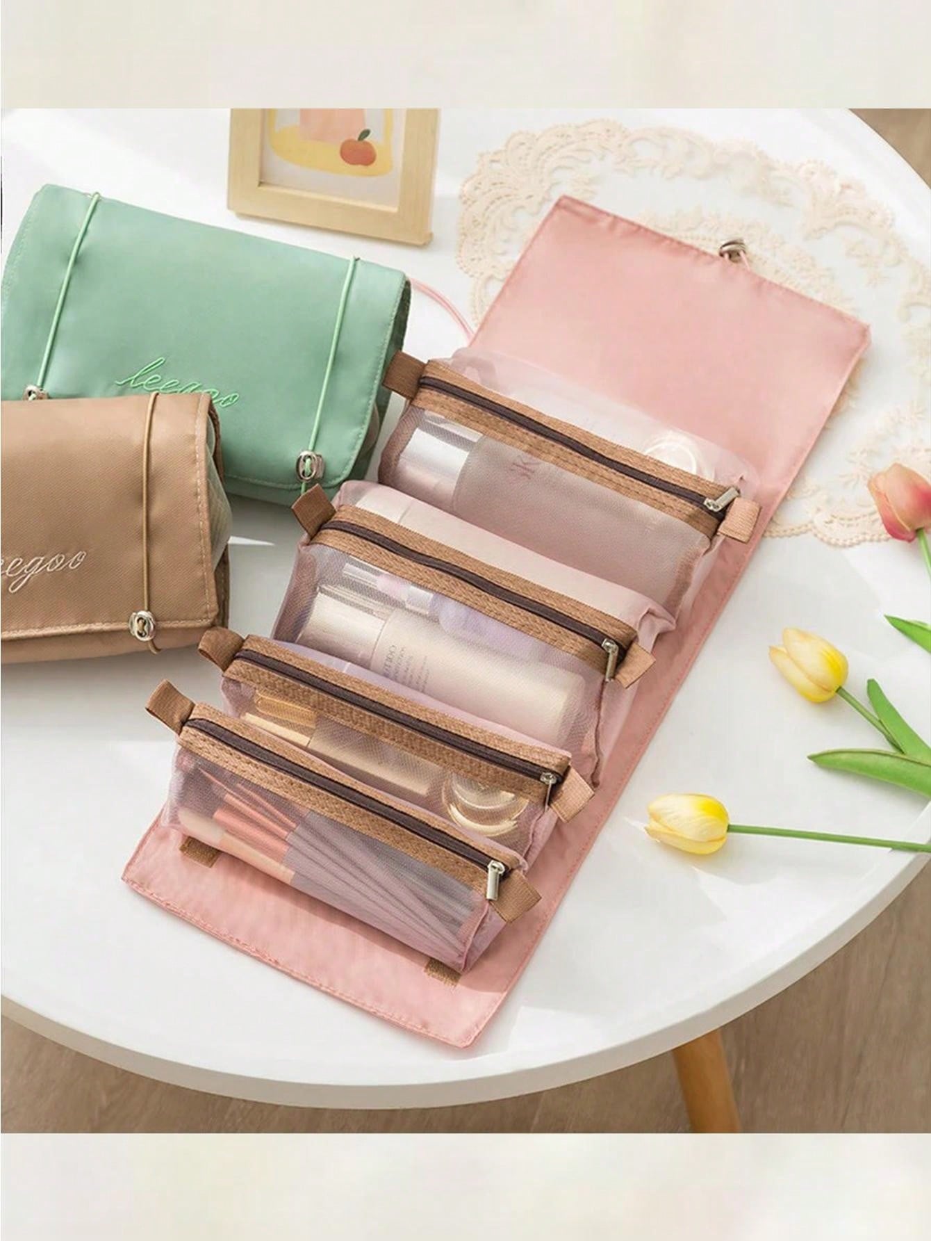 1pc Black Travel Cosmetic Bag Women Mesh Make Up Box Bags Beautician