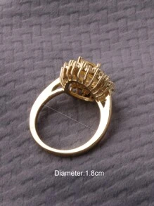 1 件淡黄色镀铜锆石花形戒指，女士优质花形戒指，3 种颜色可选 - 金黃色 - 查看 6
