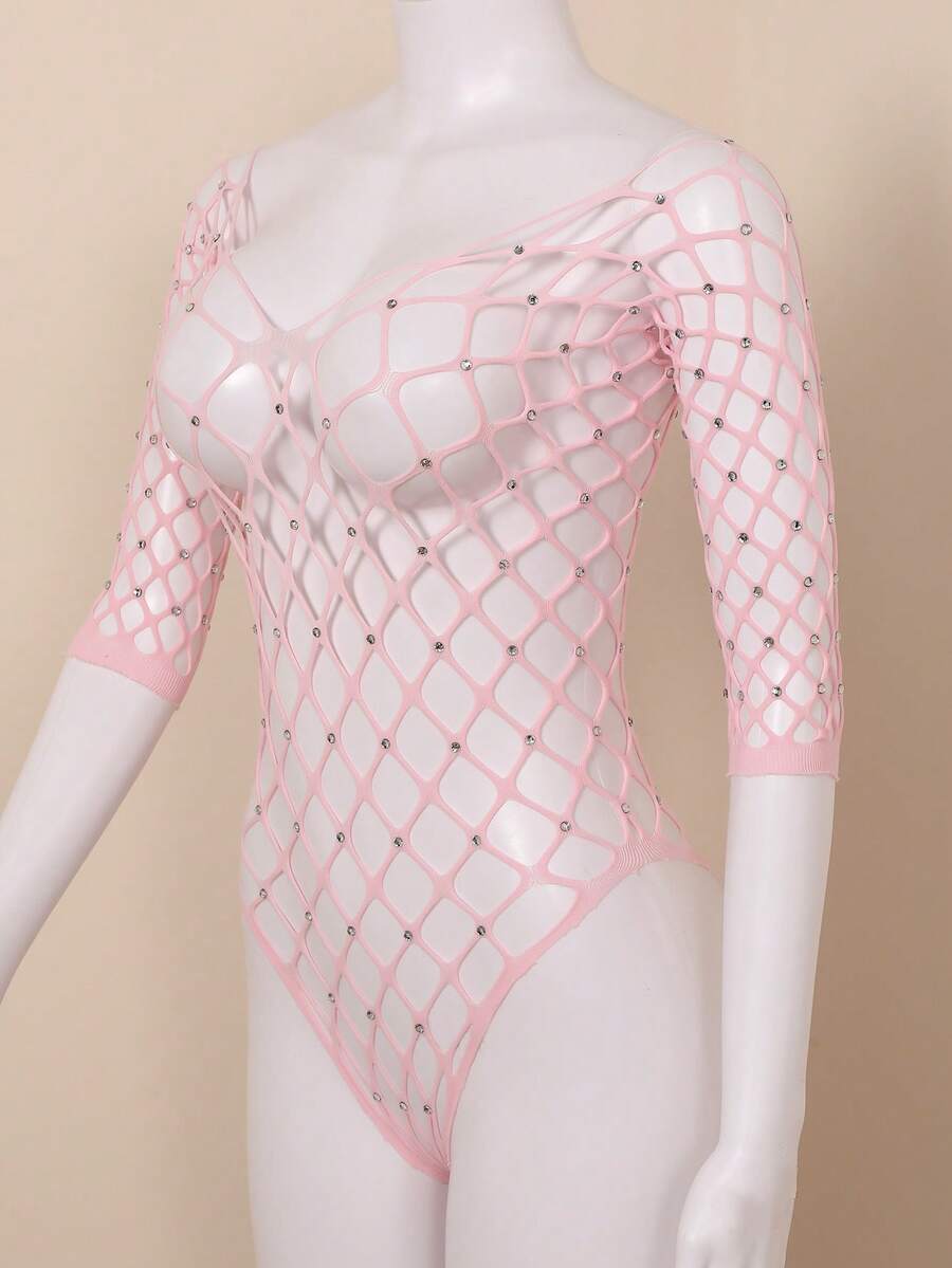 Body De Malla Rosado Con Adorno De Strass - Rosa - Ver 1