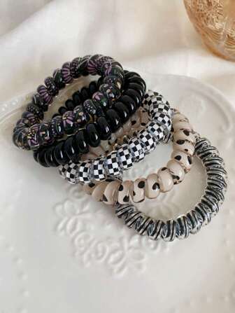 5個 黒とグレーのエラスティック製 携帯電話コード、シンプル、便利、手頃な価格で可愛い ヘアタイ、デイリーユース、カジュアル、バレンタインデー向けのポニーテールホルダー、ヘアゴム、ヘアアクセサリー