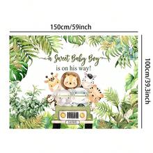 1塊生日派對主題布料 As, 叢林動物和車子圖案, 適用於客廳裝飾和照片拍攝 - 彩色 - 查看 2