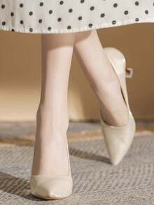 Zapatos de tacón elegantes y de moda con punta francesa para mujeres en color beige para fiestas nocturnas - Beis - Ver 2