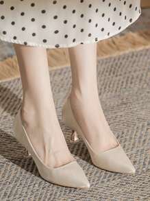 Zapatos de tacón elegantes y de moda con punta francesa para mujeres en color beige para fiestas nocturnas - Beis - Ver 1