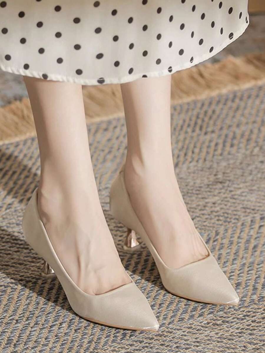 Zapatos de tacón elegantes y de moda con punta francesa para mujeres en color beige para fiestas nocturnas - Beis - Ver 1