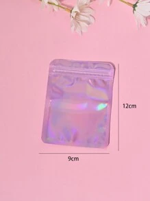 60pcs Fashionable Laser Pearlescent Film Self-Sealing Pe Sealable Bags, Reusable And Dustproof, Rainbow-Colored Jewelry Packaging Pouch, Suitable For Party, 9*12cm - Pink - View 6
