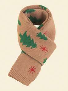 1條兒童聖誕樹針織圍巾,適用於冬季戶外活動,男女兒童聖誕禮物 - 卡其色 - 查看 1