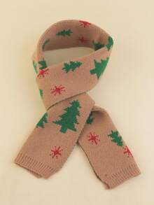 1條兒童聖誕樹針織圍巾,適用於冬季戶外活動,男女兒童聖誕禮物 - 卡其色 - 查看 2