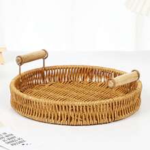 1入和風客廳托盤,用作茶盤、水果籃、麵包籃、零食籃、桌面收納籃 - 卡其色 - 查看 6