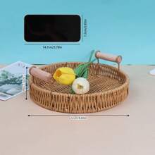 1入和風客廳托盤,用作茶盤、水果籃、麵包籃、零食籃、桌面收納籃 - 卡其色 - 查看 2