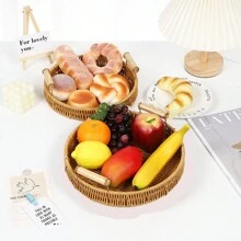 1入和風客廳托盤,用作茶盤、水果籃、麵包籃、零食籃、桌面收納籃 - 卡其色 - 查看 3